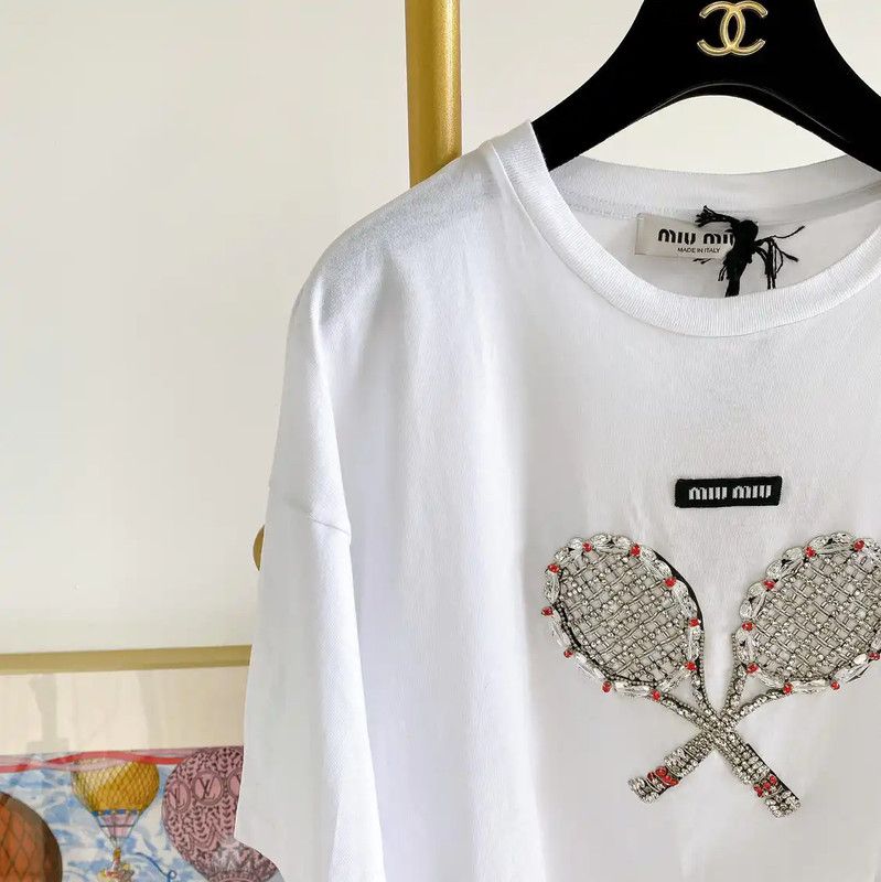 Miu Miu Miu Miu White Summer Short Sleeve Crop T-Shirt 0089 Size XS / US 0-2 / IT 36-38 - 3 Thumbnail