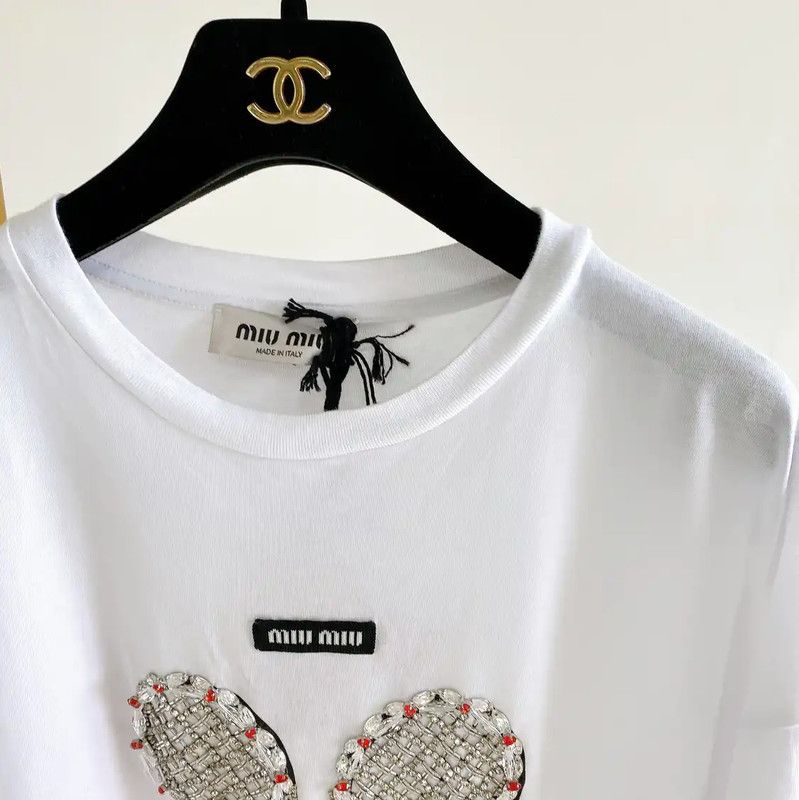 Miu Miu Miu Miu White Summer Short Sleeve Crop T-Shirt 0089 Size XS / US 0-2 / IT 36-38 - 4 Thumbnail