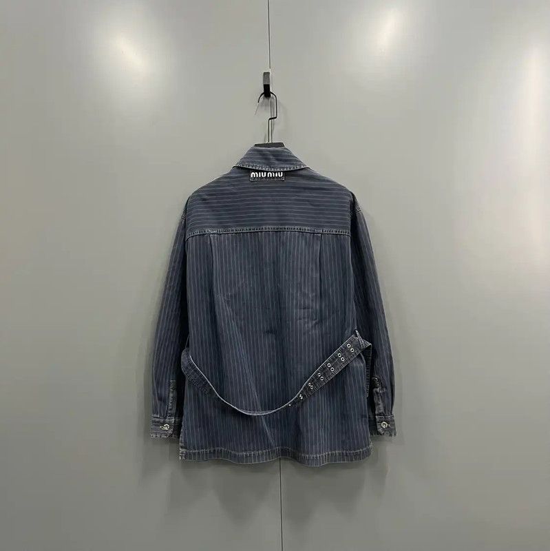 Miu Miu Miu Miu Striped Blue Cotton Jacket for Women 0089 Size ONE SIZE - 3 Thumbnail