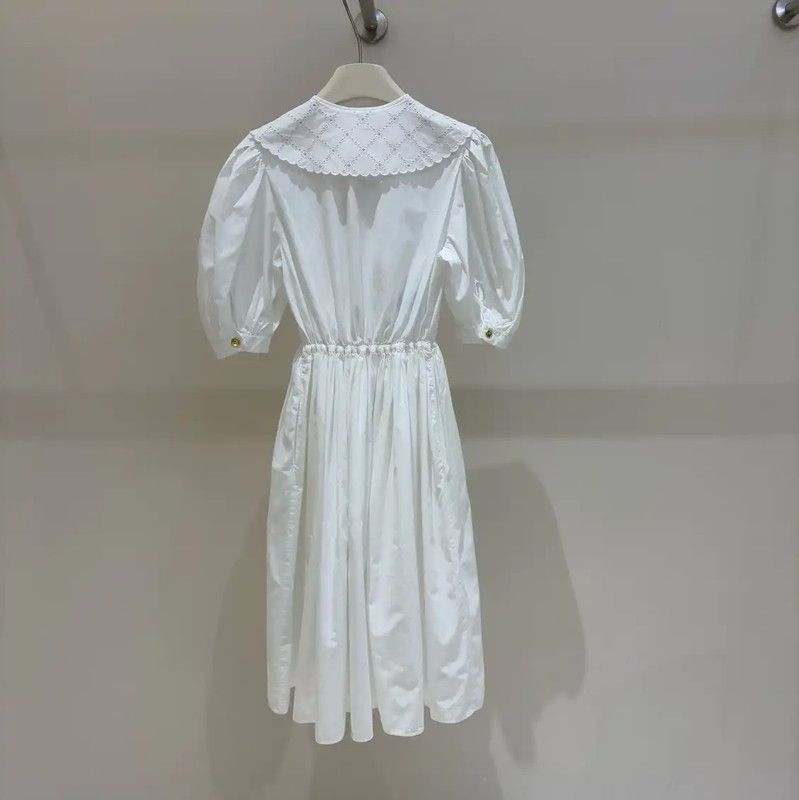 Miu Miu Miu Miu White Cotton Logo Short Sleeve Dress 0089 Size S / US 4 / IT 40 - 2 Thumbnail