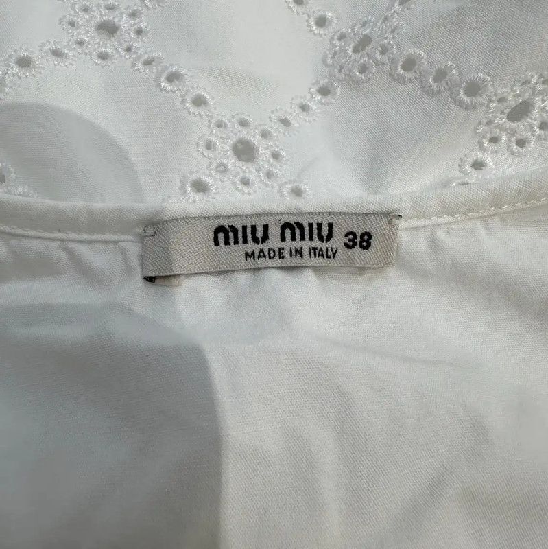 Miu Miu Miu Miu White Cotton Logo Short Sleeve Dress 0089 Size S / US 4 / IT 40 - 7 Thumbnail