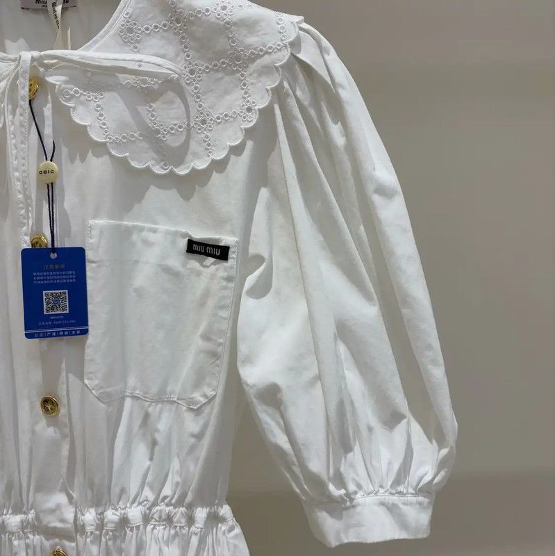 Miu Miu Miu Miu White Cotton Logo Short Sleeve Dress 0089 Size S / US 4 / IT 40 - 4 Thumbnail