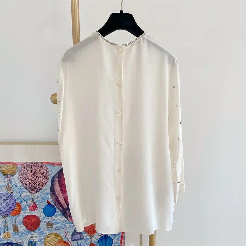 Miu Miu Miu Miu White Long Sleeve Silk Shirt 0089 Size L / US 10 / IT 46 - 2 Thumbnail