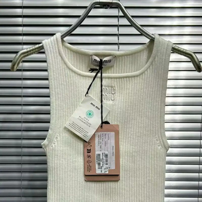 Miu Miu Miu Miu Summer Cream Wool Embroidered Tank Top 0089 Size M / US 6-8 / IT 42-44 - 5 Thumbnail