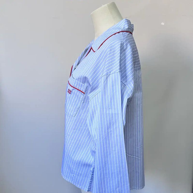 Miu Miu Miu Miu Striped Blue Cotton Shirt for Women 0089 Size XS / US 0-2 / IT 36-38 - 3 Thumbnail