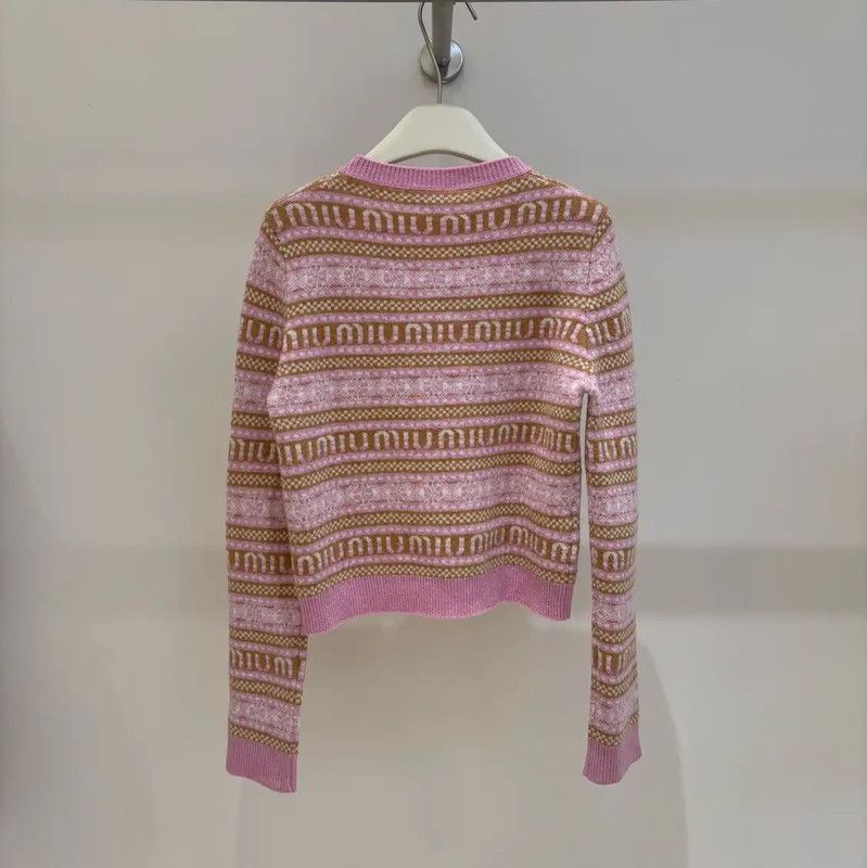 Miu Miu Pink Wool Patterned Long Sleeve Sweater 0089