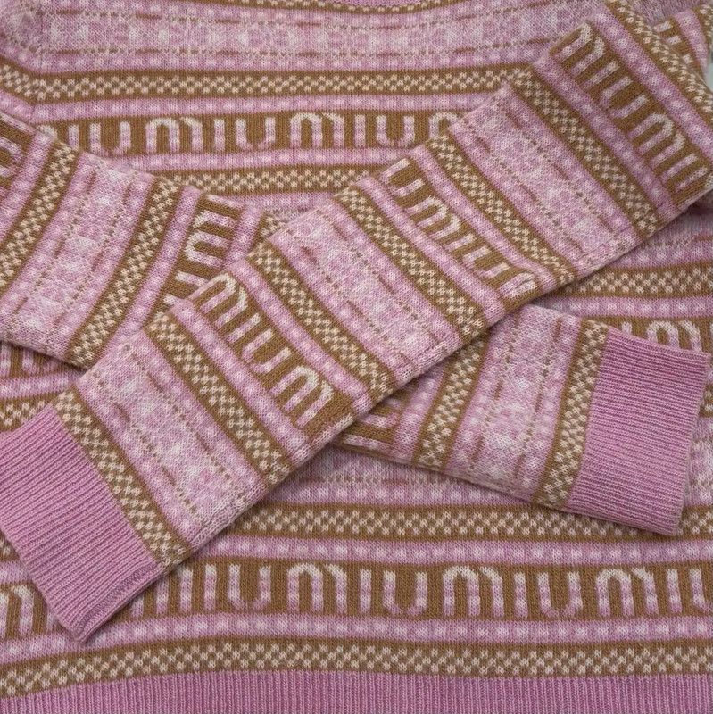 Miu Miu Pink Wool Patterned Long Sleeve Sweater 0089