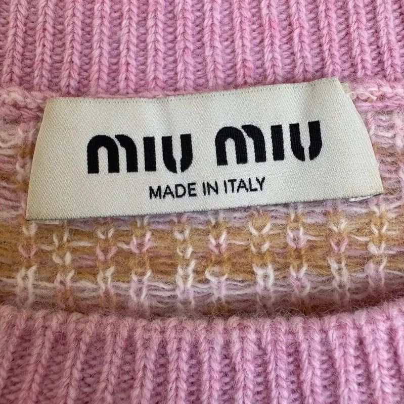 Miu Miu Pink Wool Patterned Long Sleeve Sweater 0089