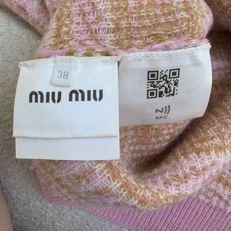 Miu Miu Pink Wool Patterned Long Sleeve Sweater 0089