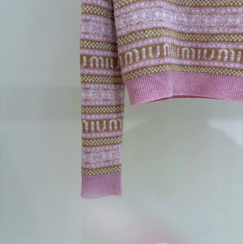 Miu Miu Pink Wool Patterned Long Sleeve Sweater 0089