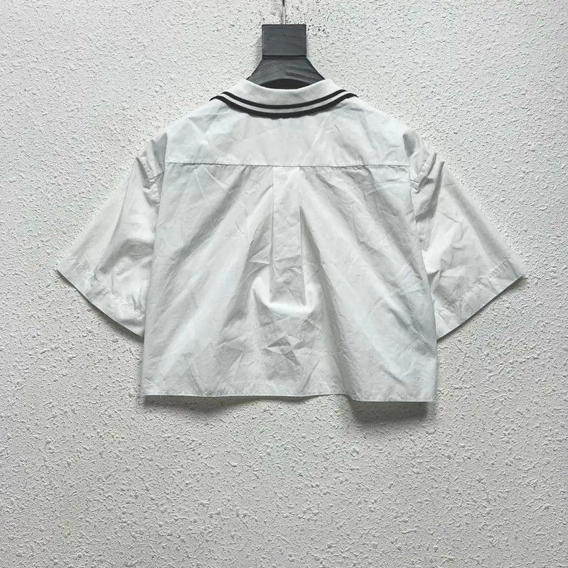 Miu Miu Miu Miu Summer White Cotton Embroidered Crop Shirt 0089 Size ONE SIZE - 2 Thumbnail