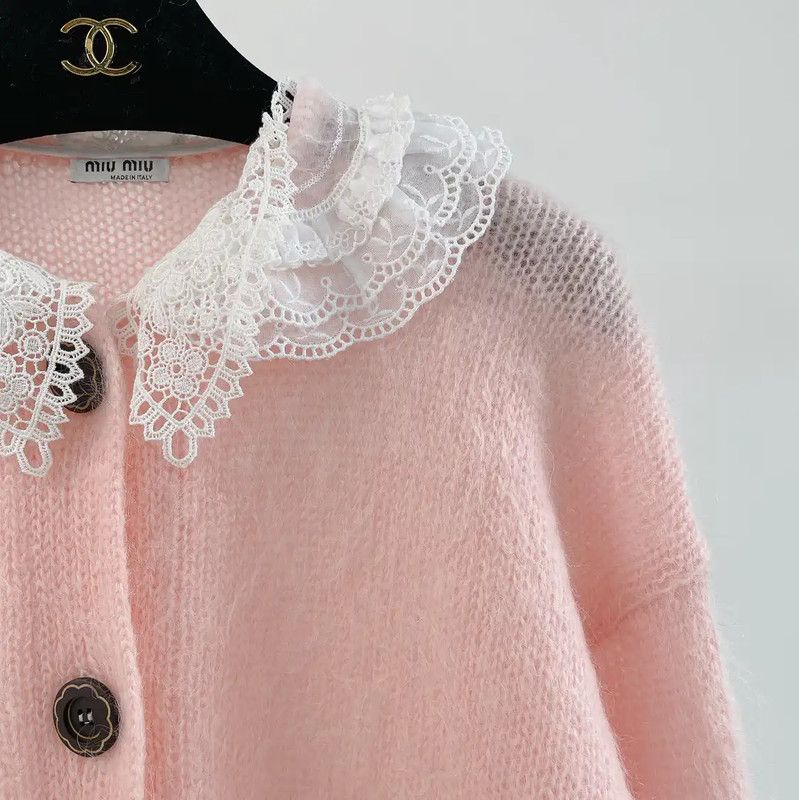 Miu Miu Miu Miu Pink Wool Long Cardigan with Collar 0089 Size M / US 6-8 / IT 42-44 - 3 Thumbnail