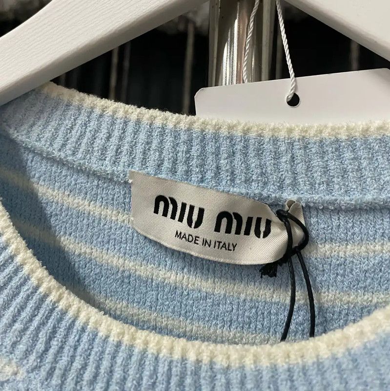 Miu Miu Miu Miu Summer Light Blue Cropped Tee 0089 Size ONE SIZE - 5 Thumbnail