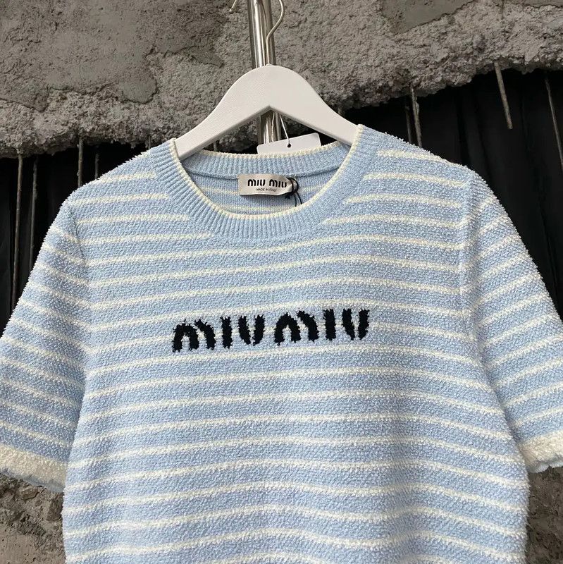 Miu Miu Miu Miu Summer Light Blue Cropped Tee 0089 Size ONE SIZE - 3 Thumbnail