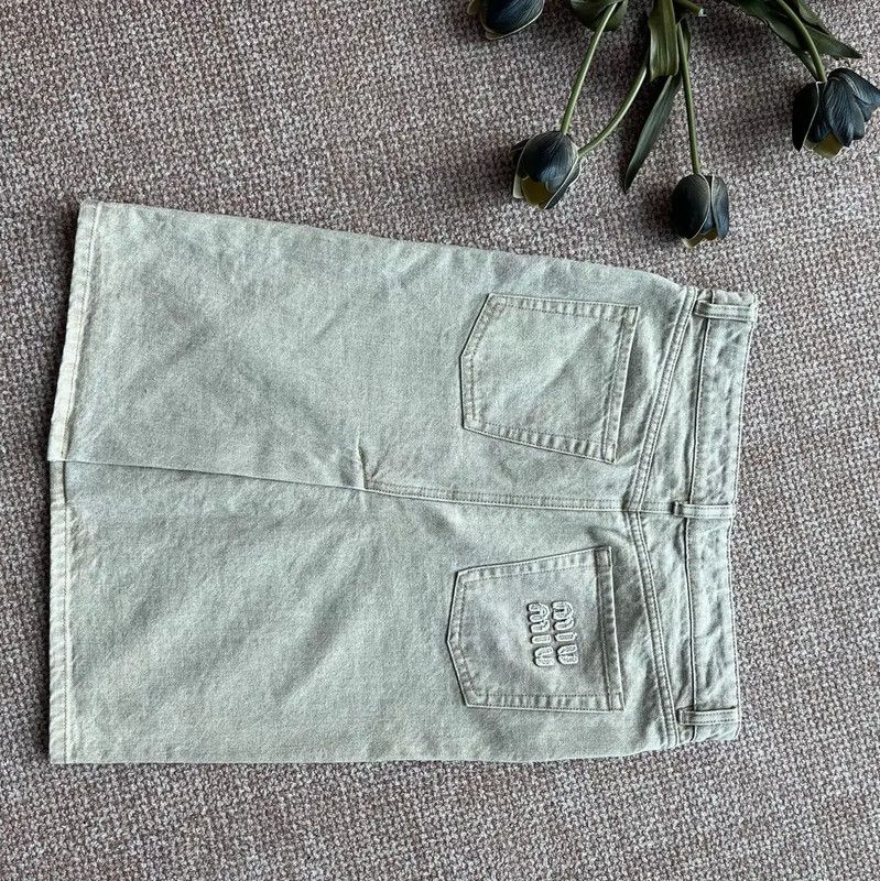 Miu Miu Miu Miu Green Cotton Midi Skirt 0089 Size 23" - 2 Thumbnail