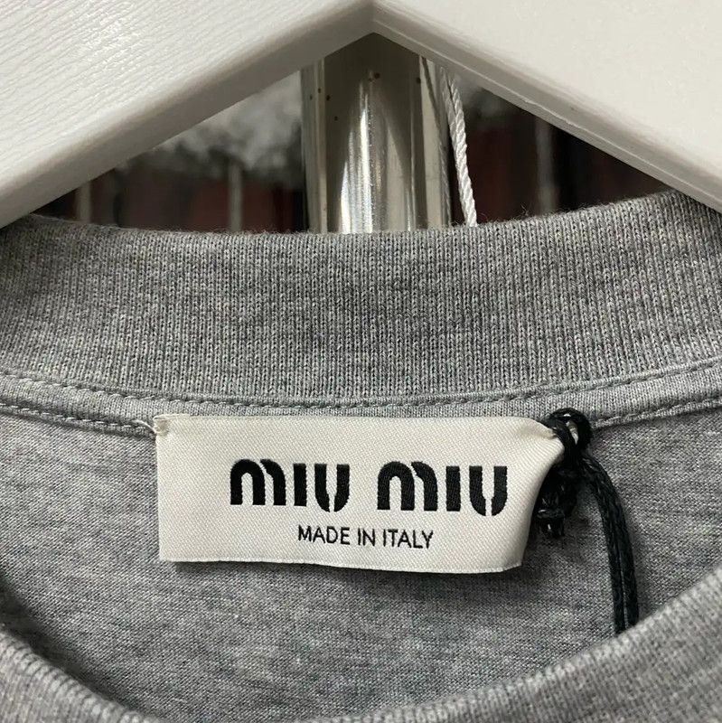 Miu Miu Miu Miu Gray Cotton Short Sleeve T-Shirt 0089 Size M / US 6-8 / IT 42-44 - 6 Thumbnail