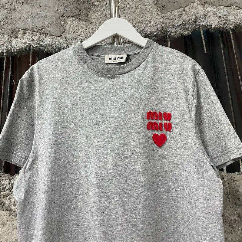Miu Miu Miu Miu Gray Cotton Short Sleeve T-Shirt 0089 Size M / US 6-8 / IT 42-44 - 3 Thumbnail
