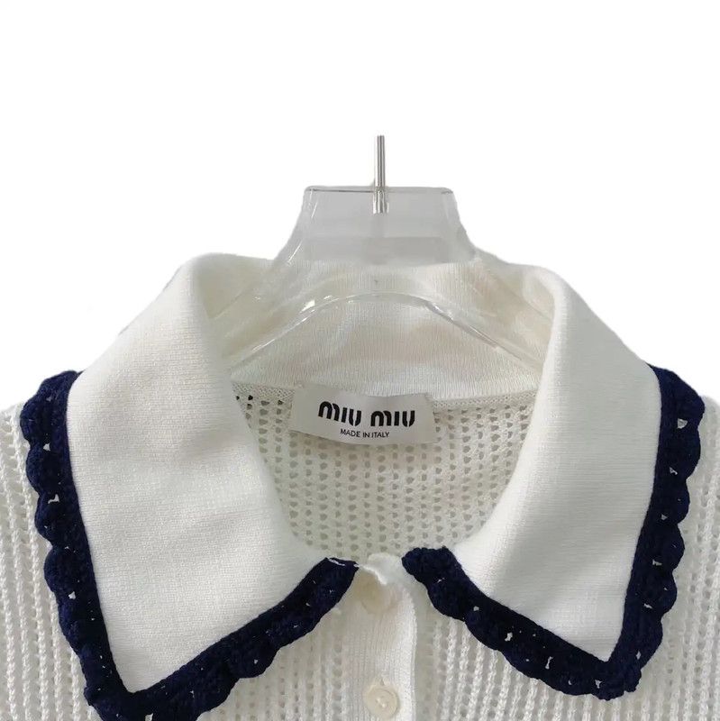 Miu Miu Miu Miu White Cropped Cotton Pullover 0089 Size L / US 10 / IT 46 - 3 Thumbnail