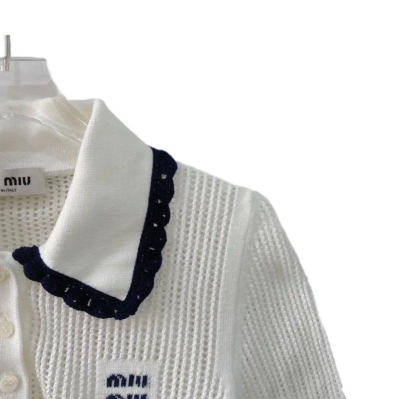 Miu Miu Miu Miu White Cropped Cotton Pullover 0089 Size L / US 10 / IT 46 - 4 Thumbnail