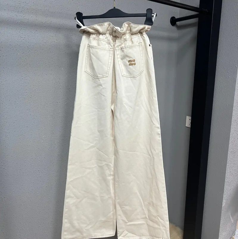 Miu Miu Miu Miu Women's Cotton Denim Pants in Ivory 0089 Size 23" - 2 Thumbnail