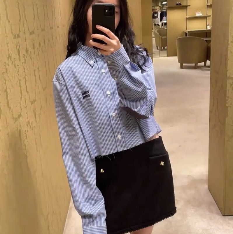 Miu Miu Miu Miu Blue Cropped Long Sleeve Shirt 0089 Size M / US 6-8 / IT 42-44 - 9 Thumbnail