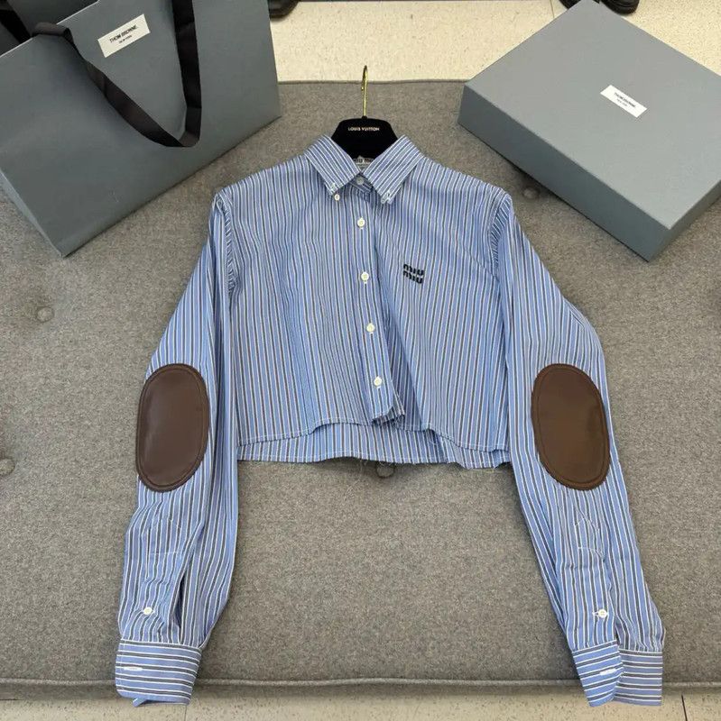 Miu Miu Miu Miu Blue Cropped Long Sleeve Shirt 0089 Size M / US 6-8 / IT 42-44 - 3 Thumbnail