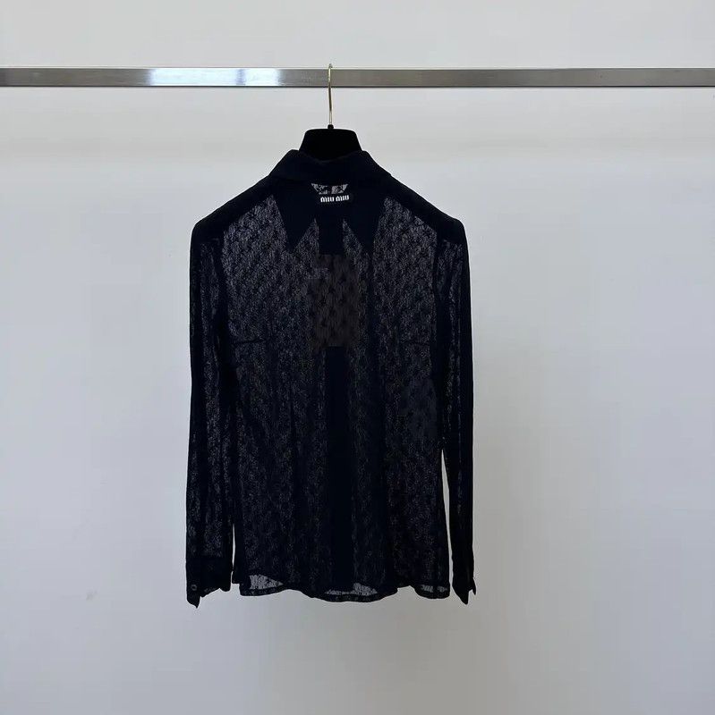 Miu Miu Miu Miu Black Women's Long Sleeve Shirt 0089 Size S / US 4 / IT 40 - 2 Thumbnail