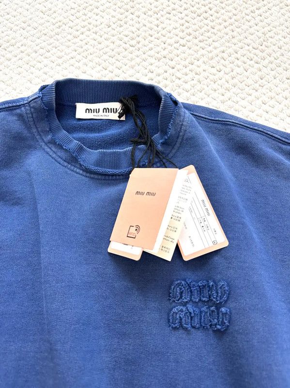 Miu Miu Miu Miu Blue Cotton Long Sleeve Cropped Sweatshirt 0089 Size XS / US 0-2 / IT 36-38 - 4 Thumbnail