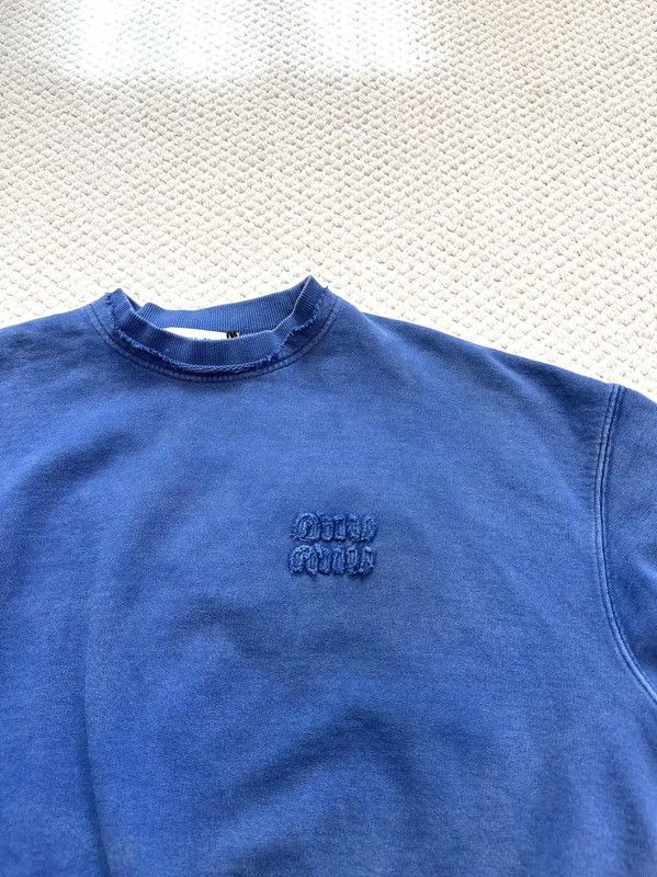 Miu Miu Miu Miu Blue Cotton Long Sleeve Cropped Sweatshirt 0089 Size XS / US 0-2 / IT 36-38 - 10 Thumbnail