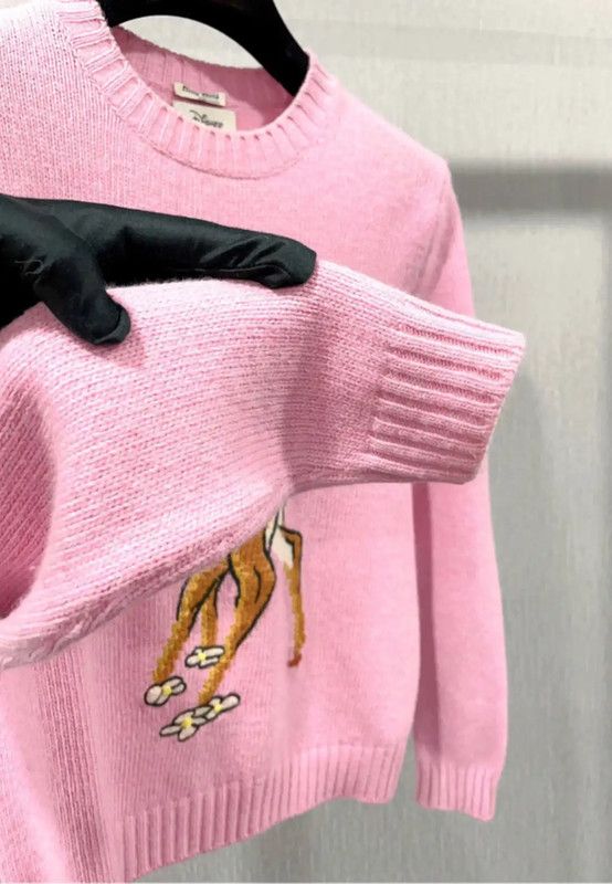 Miu Miu Miu Miu Women's Pink Wool Sweater with Bambi 0089 Size XS / US 0-2 / IT 36-38 - 5 Thumbnail