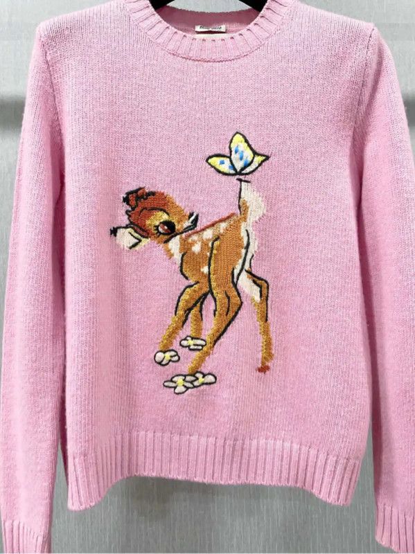 Miu Miu Miu Miu Women's Pink Wool Sweater with Bambi 0089 Size XS / US 0-2 / IT 36-38 - 4 Thumbnail