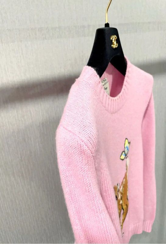 Miu Miu Miu Miu Women's Pink Wool Sweater with Bambi 0089 Size XS / US 0-2 / IT 36-38 - 6 Thumbnail
