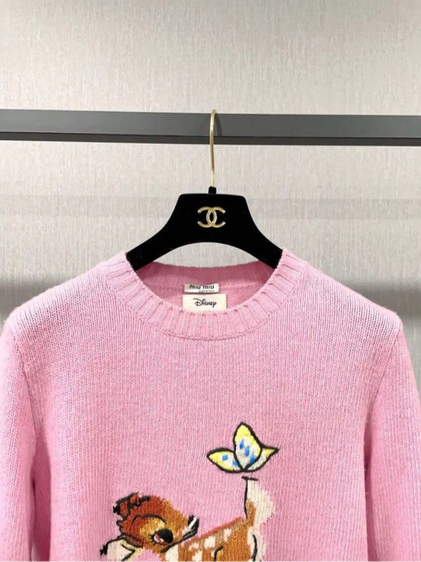 Miu Miu Miu Miu Women's Pink Wool Sweater with Bambi 0089 Size XS / US 0-2 / IT 36-38 - 3 Thumbnail