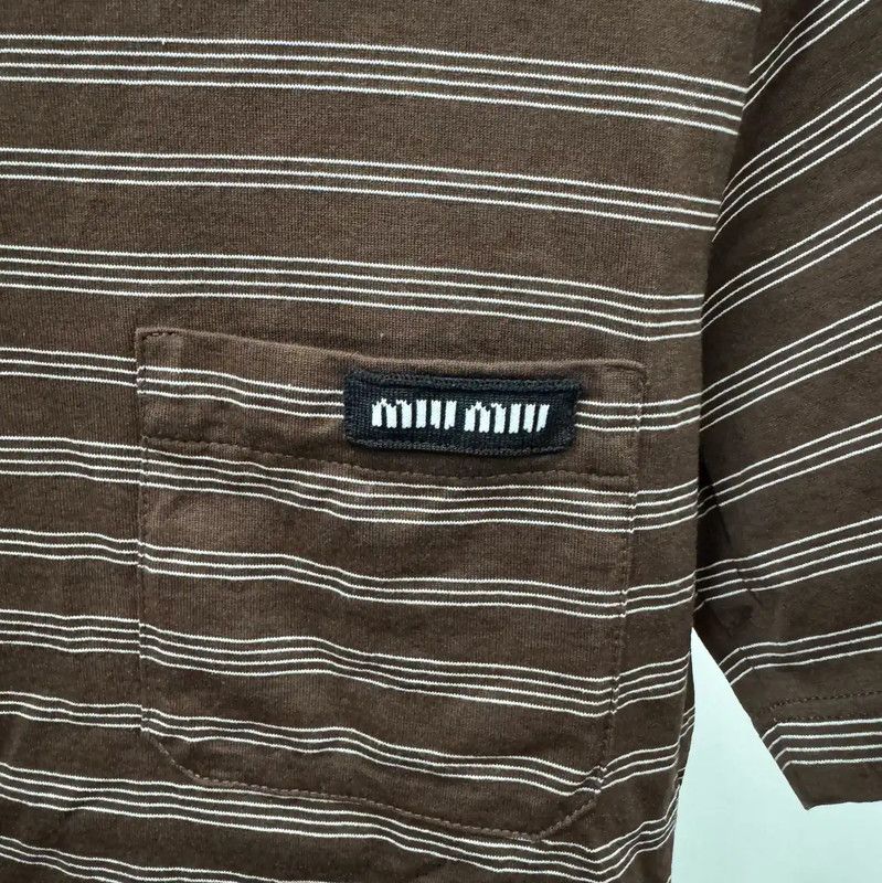 Miu Miu Miu Miu Brown Striped Cotton Summer T-Shirt 0089 Size S / US 4 / IT 40 - 2 Thumbnail