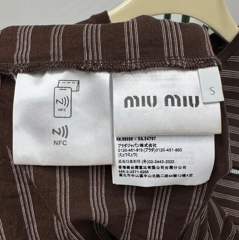 Miu Miu Miu Miu Brown Striped Cotton Summer T-Shirt 0089 Size S / US 4 / IT 40 - 6 Thumbnail