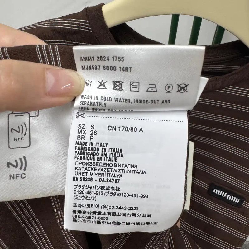 Miu Miu Miu Miu Brown Striped Cotton Summer T-Shirt 0089 Size S / US 4 / IT 40 - 7 Thumbnail