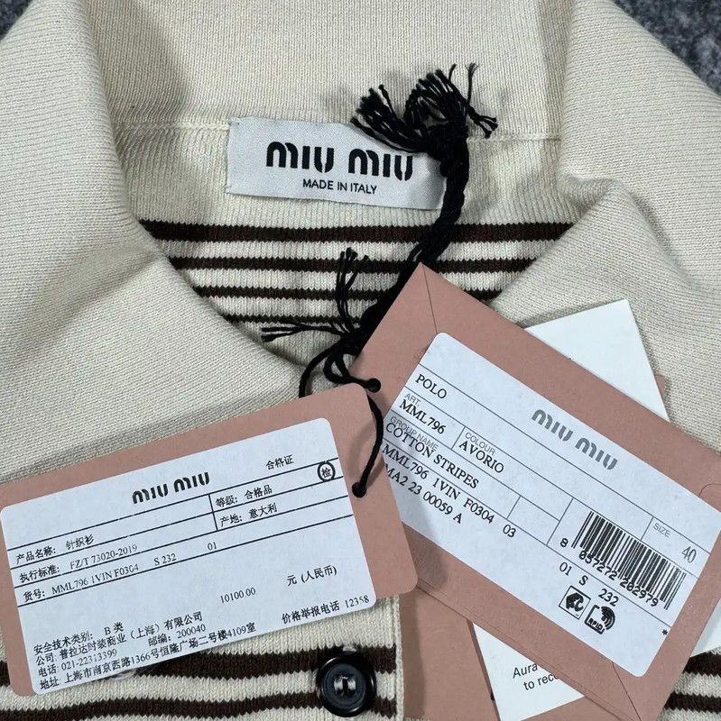 Miu Miu Miu Miu Striped Wool Polo T-Shirt 0089 Size M / US 6-8 / IT 42-44 - 3 Thumbnail
