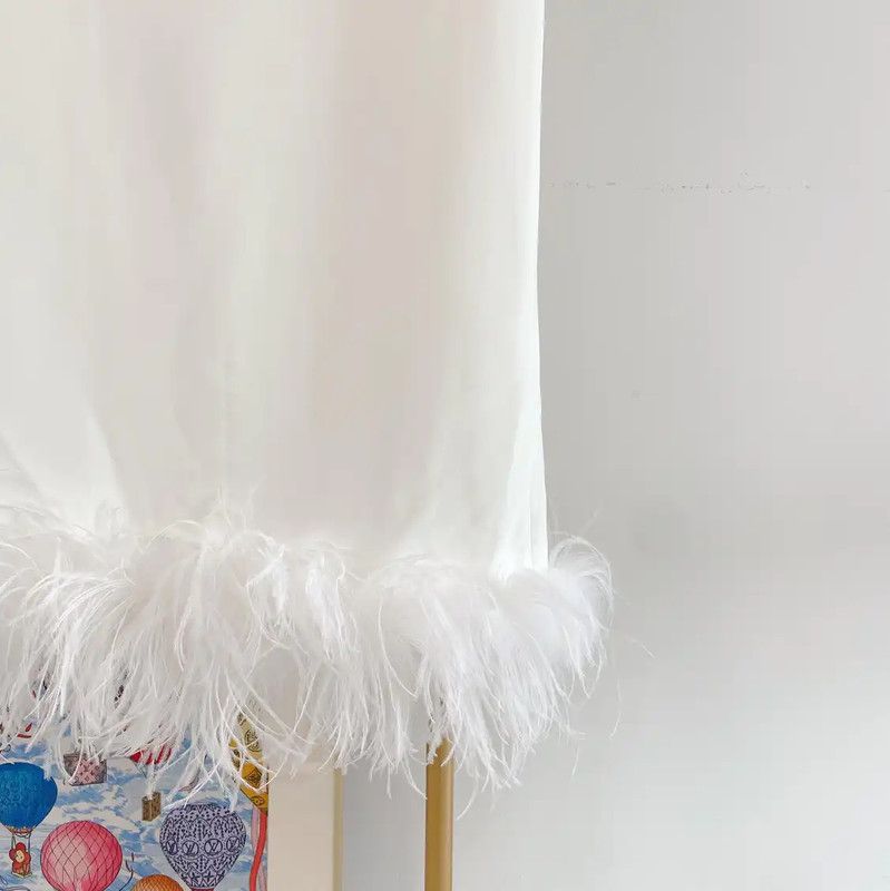 Miu Miu Miu Miu White Feather Hem Midi Skirt 0089 Size 23" - 4 Thumbnail