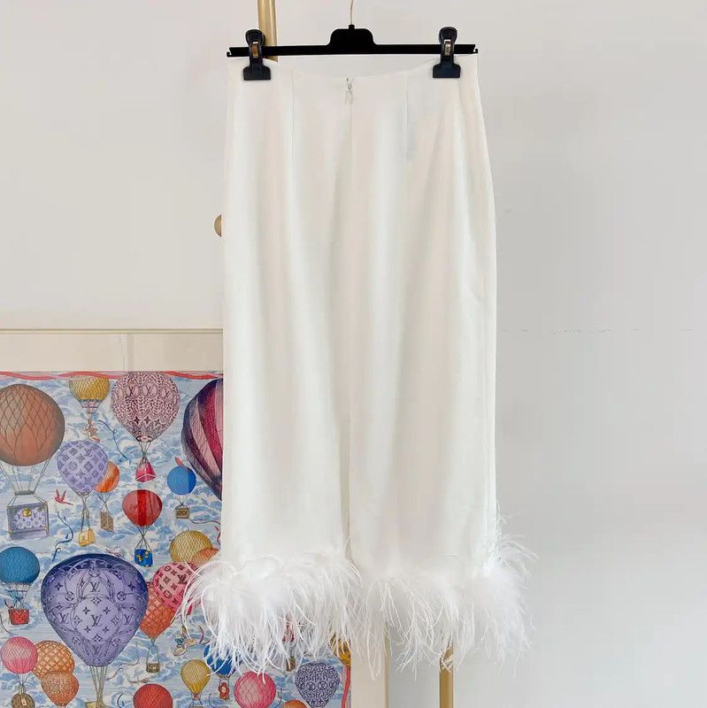 Miu Miu Miu Miu White Feather Hem Midi Skirt 0089 Size 23" - 2 Thumbnail
