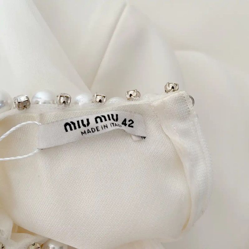Miu Miu Miu Miu White Silk Long Sleeve Dress 0089 Size XL / US 12-14 / IT 48-50 - 7 Thumbnail