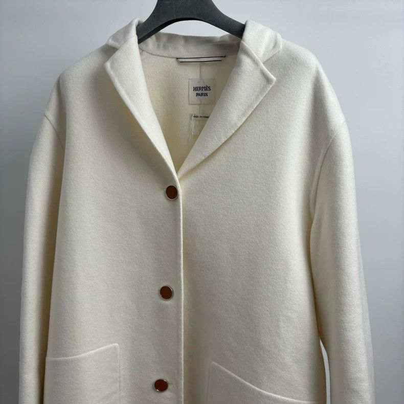 Hermes Hermes White Lapel Cashmere Coat - dmc Size US L / EU 52-54 / 3 - 6 Thumbnail