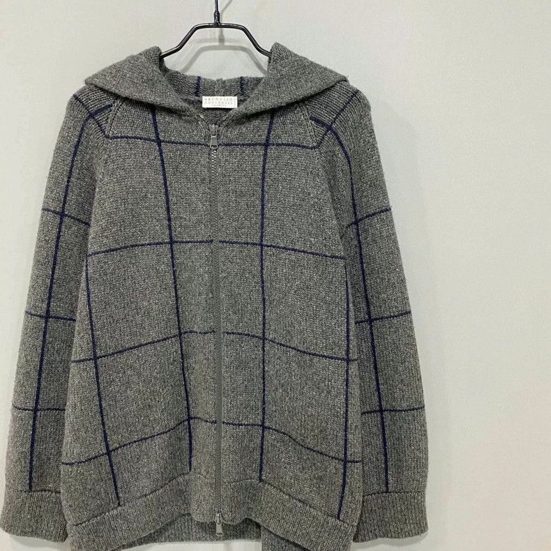 Brunello Cucinelli Gray Plaid Cashmere Zip Jacket - dmc Size US XS / EU 42 / 0 - 3 Thumbnail