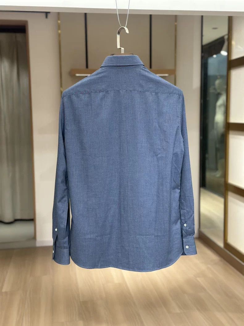 Brunello Cucinelli Brunello Cucinelli Men's Denim Blue Long-Sleeve Shirt - dmc Size US S / EU 44-46 / 1 - 2 Thumbnail