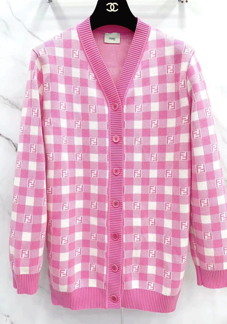 Fendi Fendi Pink F-Logo V-Neck Knit Cardigan - dmc Size US XS / EU 42 / 0 - 4 Thumbnail