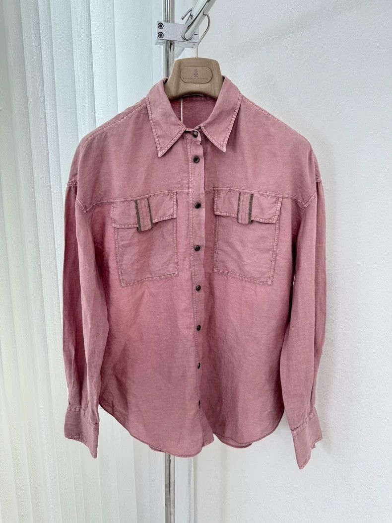 Brunello Cucinelli Brunello Cucinelli Pink Button-Up Shirt - dmc Size US L / EU 52-54 / 3 - 2 Thumbnail