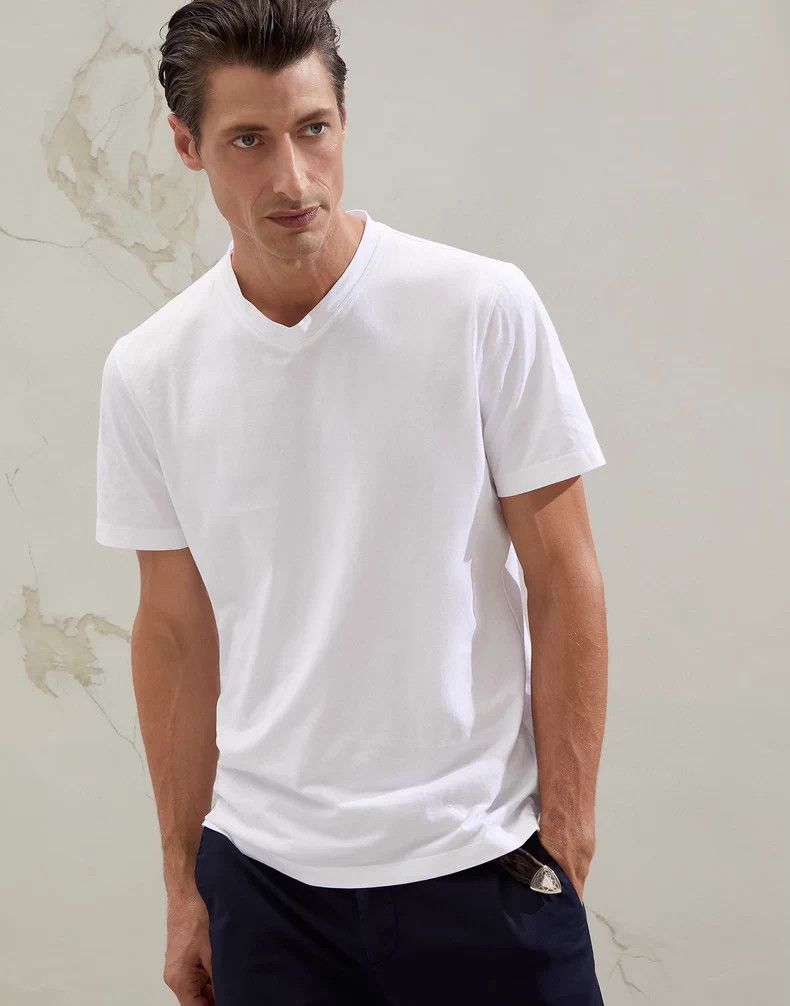 Brunello Cucinelli Brunello Cucinelli White V-Neck T-Shirt - dmc Size US S / EU 44-46 / 1 - 8 Thumbnail