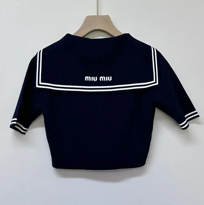 Miu Miu Miu Miu Navy Cotton Pullover Sweater 0089 Size XS / US 0-2 / IT 36-38 - 2 Thumbnail
