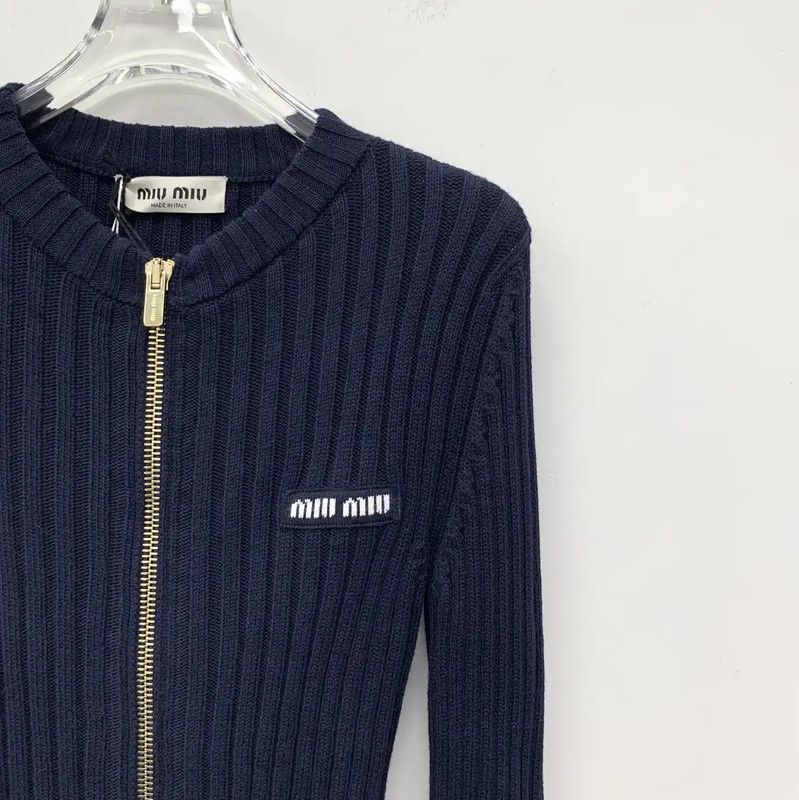 Miu Miu Miu Miu Women's Deep Blue Cotton Sweater 0089 Size XS / US 0-2 / IT 36-38 - 3 Thumbnail