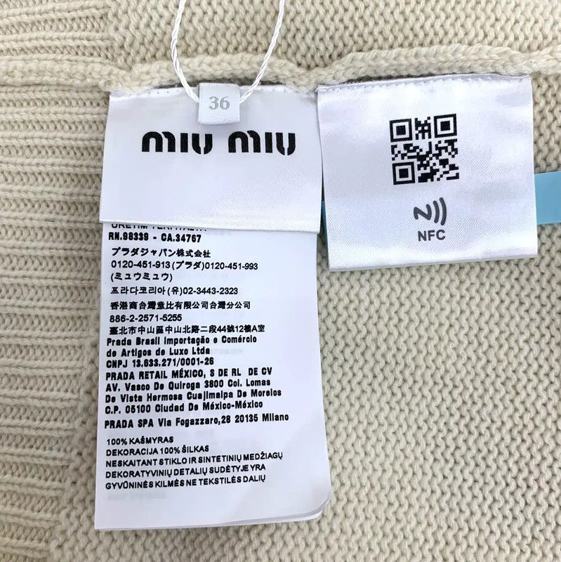 Miu Miu Miu Miu Women's Beige Cashmere Cardigan with Bows 0089 Size XS / US 0-2 / IT 36-38 - 6 Thumbnail