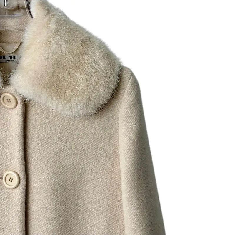 Miu Miu Miu Miu Women's Ivory Cotton Blend Coat 0089 Size L / US 10 / IT 46 - 3 Thumbnail